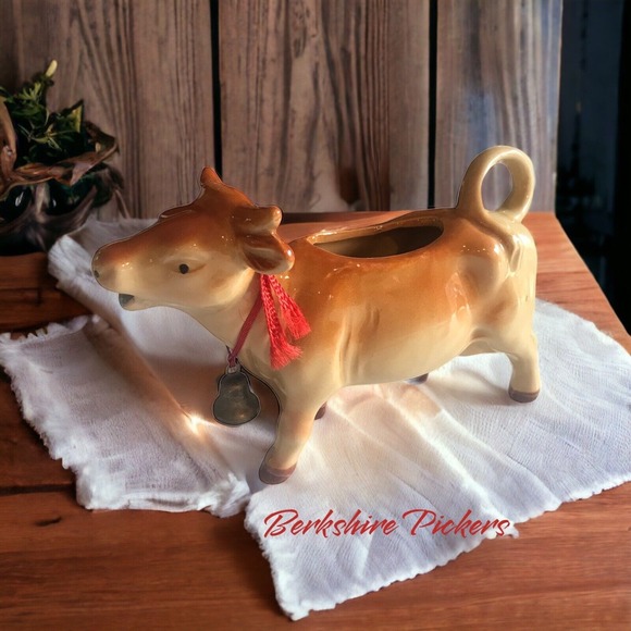 Ceramic Brown Cow with Metal Bell‎ Creamer Japan - Picture 1 of 10